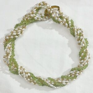 Fresh Water Pearl & Peridot Green Stone Necklace Multi Strand with enhancer